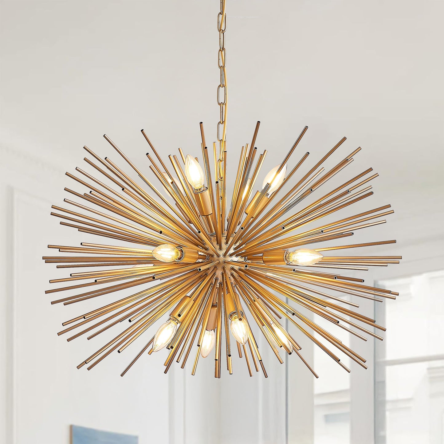 29in mid-century modern 12-light starburst chandelier with gold rays HouseOfZazla on Tampa Home & Garden Store