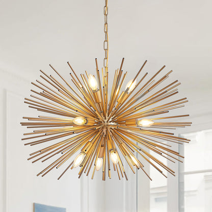 29in mid-century modern 12-light starburst chandelier with gold rays HouseOfZazla on Tampa Home & Garden Store