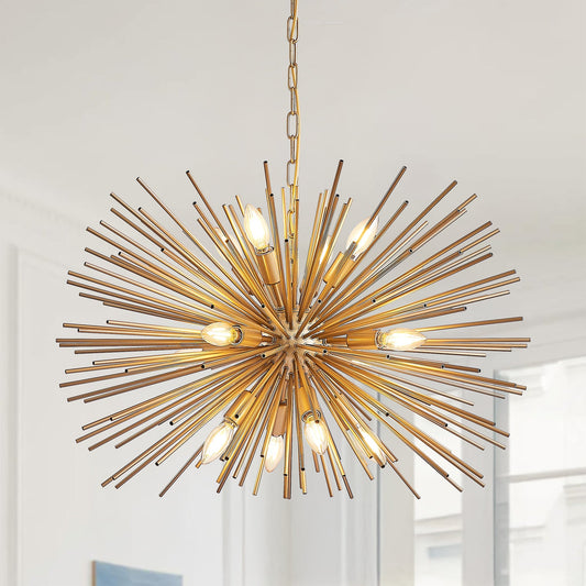 29in mid-century modern 12-light starburst chandelier with gold rays HouseOfZazla on Tampa Home & Garden Store