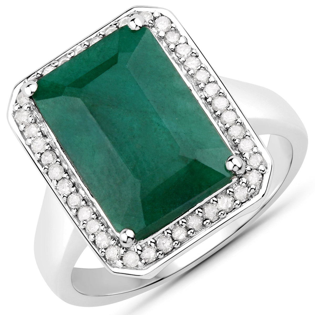 5.72 Carat Dyed Emerald and White Diamond Ring .925 Sterling Silver with emerald-green center and halo on Tampa Home & Garden Store
