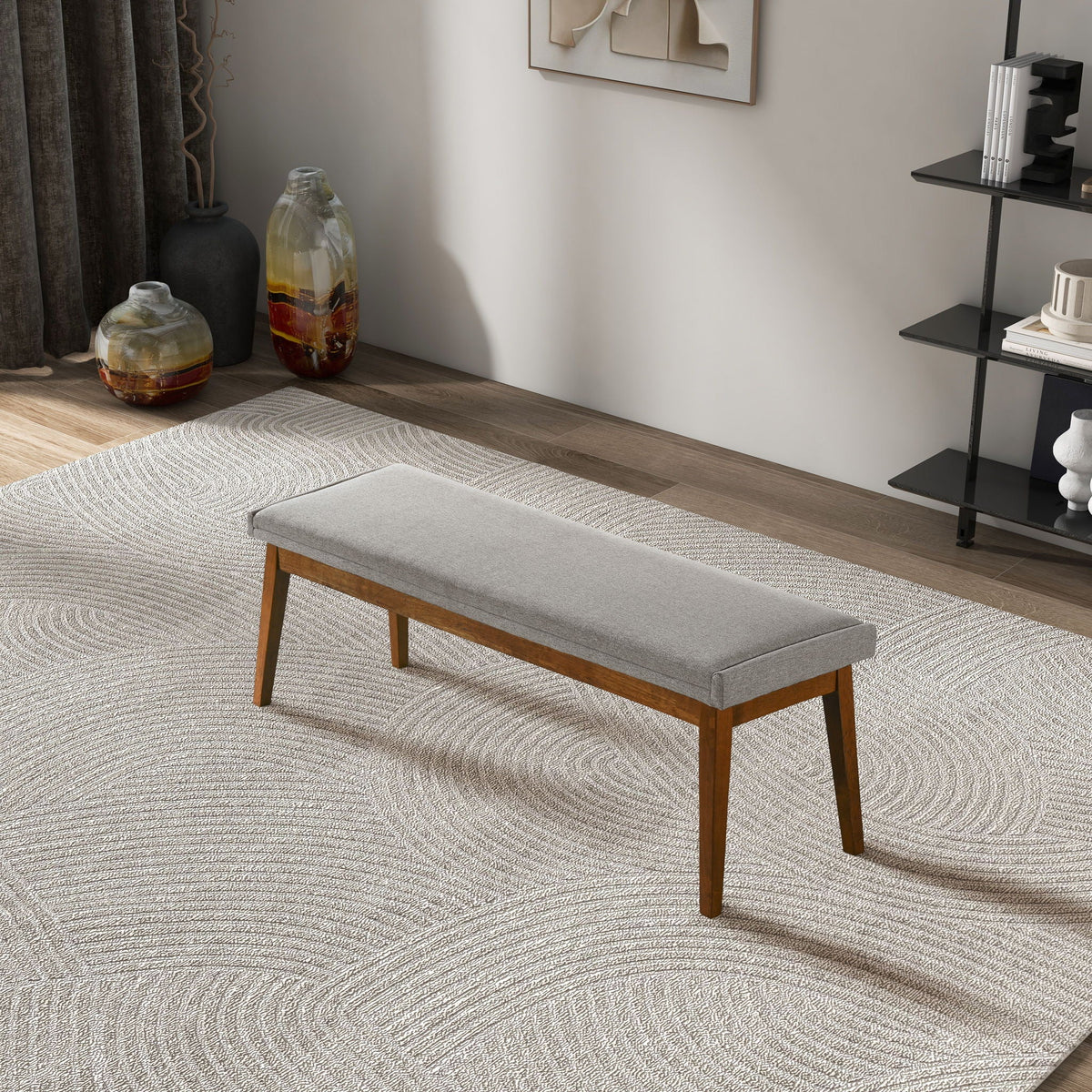 Ash Gray upholstered bench with solid wood base by HouseOfZazla on Tampa Home & Garden Store