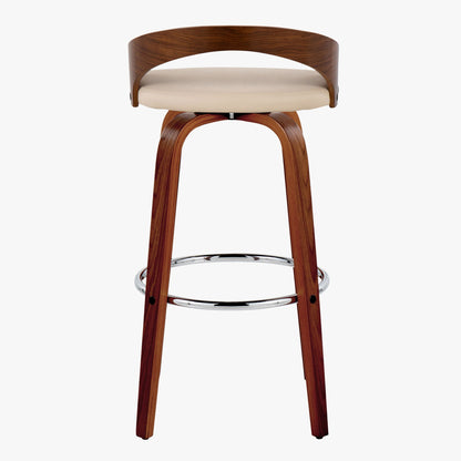 Contemporary Swivel Barstool Set with Round Footrest Pearl Silver, beige upholstered seat on Tampa Home & Garden Store