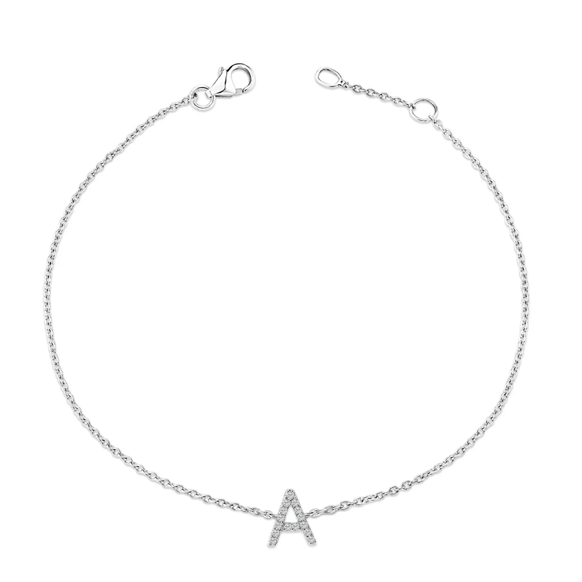 Bracelet 10K white gold diamond-accent A initial charm on a delicate link chain with lobster clasp on Tampa Home & Garden Store