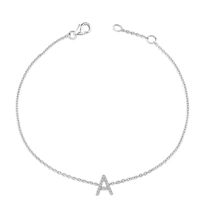 Bracelet 10K white gold diamond-accent A initial charm on a delicate link chain with lobster clasp on Tampa Home & Garden Store