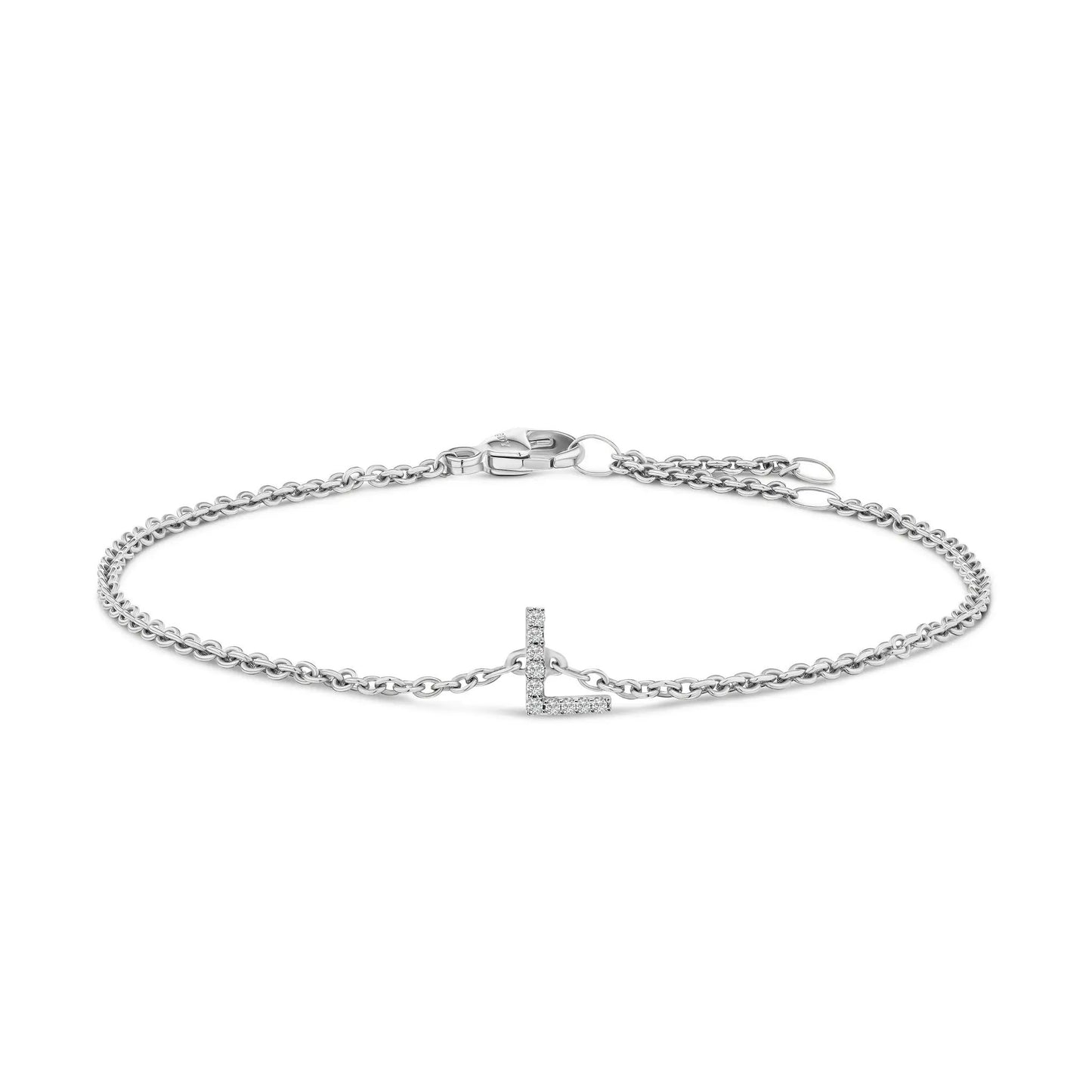 Bracelet 10K white gold diamond-accent A initial charm on linked chain on Tampa Home & Garden Store