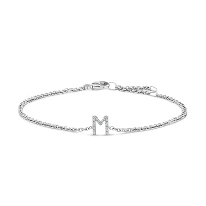M initial charm bracelet in 10K white gold with diamond accents on Tampa Home & Garden Store