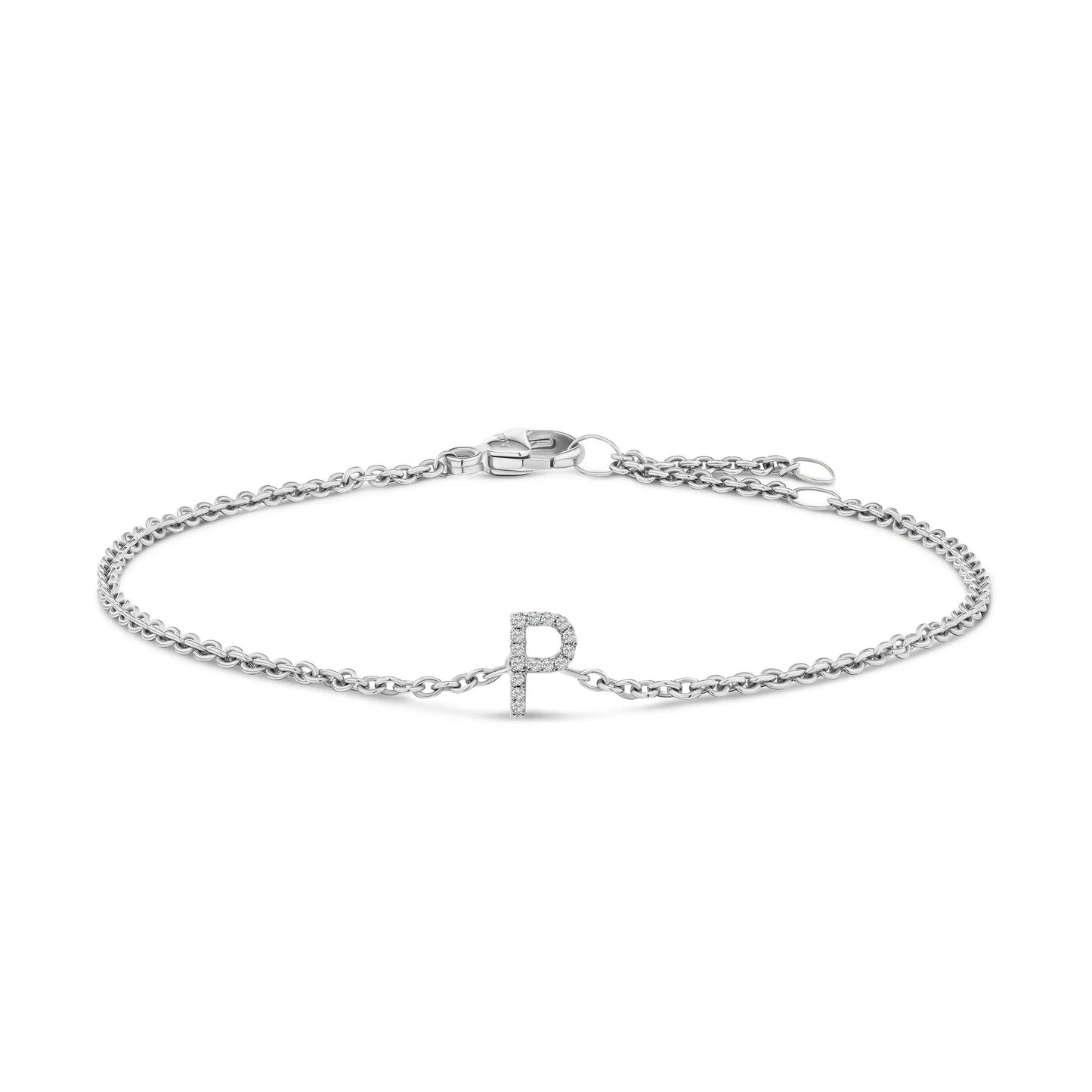 Bracelet with 10K white gold diamond-accent A initial charm on a link chain on Tampa Home & Garden Store