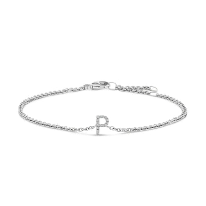 Bracelet with 10K white gold diamond-accent A initial charm on a link chain on Tampa Home & Garden Store