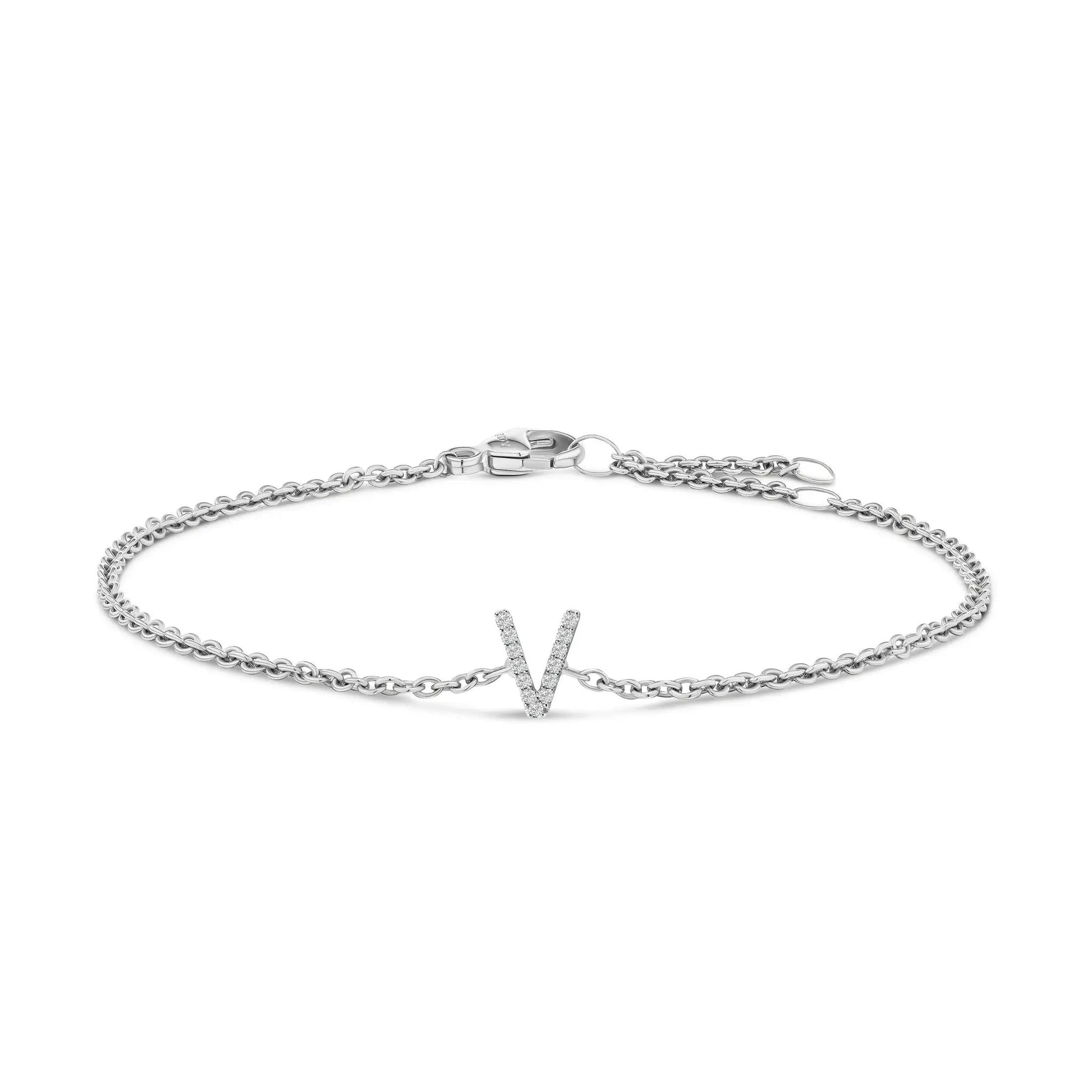 10K white gold diamond-accent initial charm bracelet with curb-link chain on Tampa Home & Garden Store