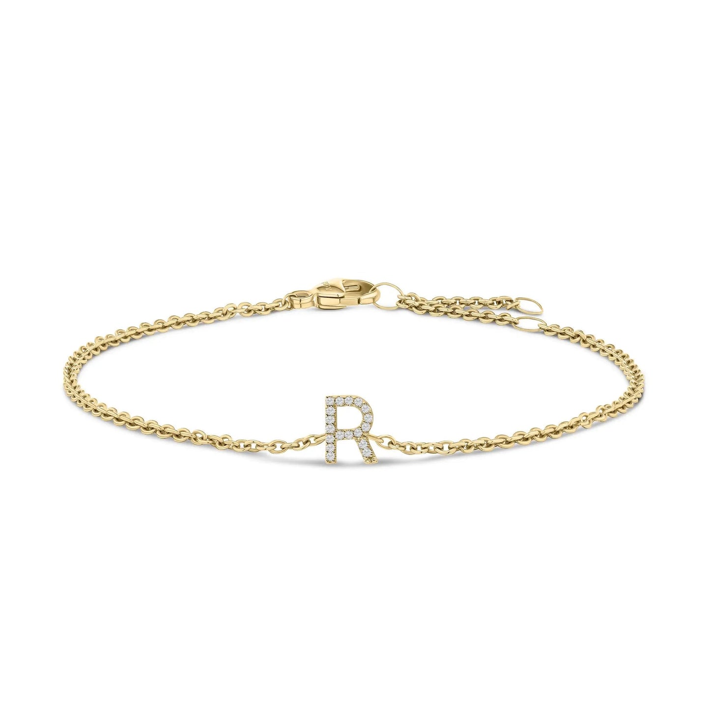 Bracelet with 10K white gold diamond-accent A initial charm on a link chain on Tampa Home & Garden Store