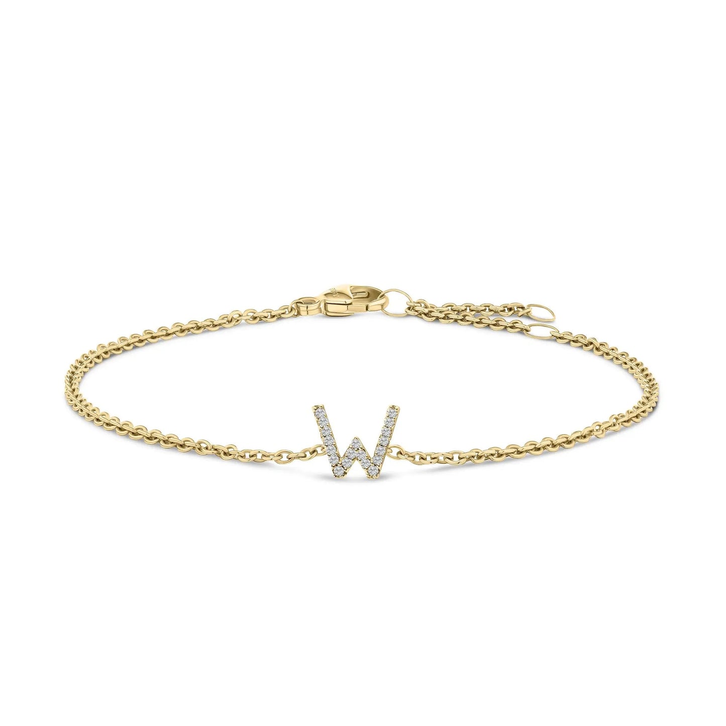 Bracelet gold-tone link chain with diamond-studded initial charm W on Tampa Home & Garden Store