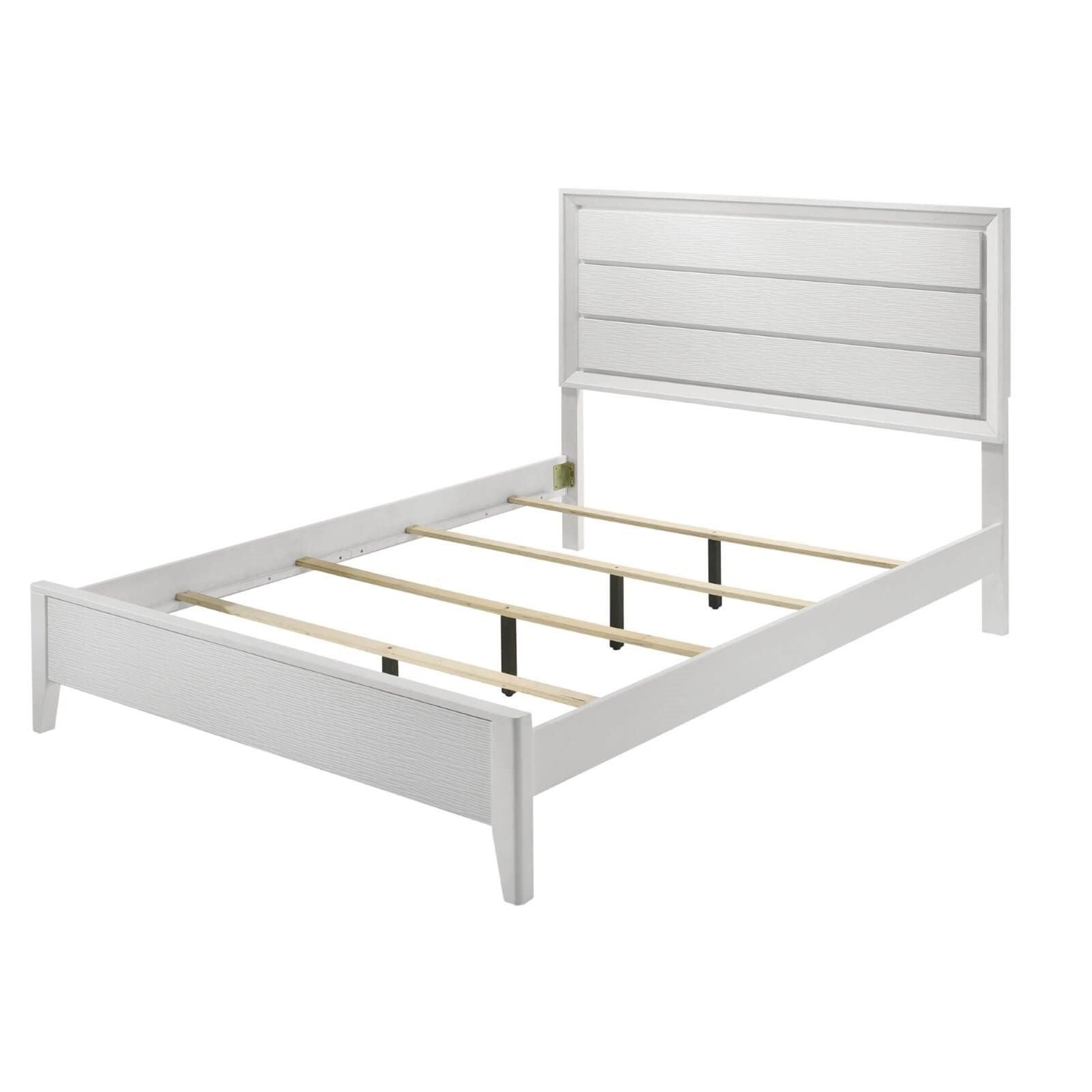 Panel bed frame white with wave-textured headboard and angled legs Unique Piece Furniture on Tampa Home & Garden Store