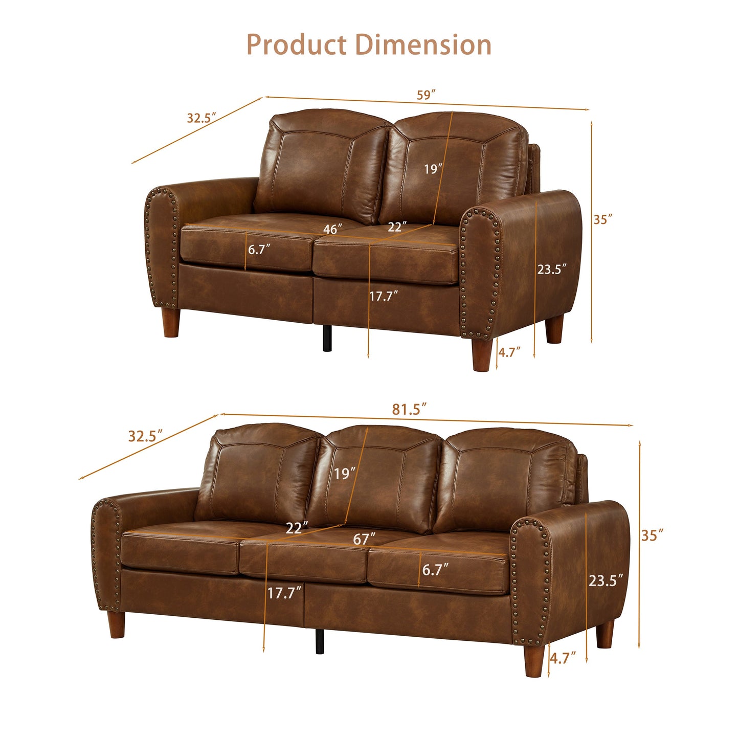 Breathable Faux Leather Sofa and Loveseat Set