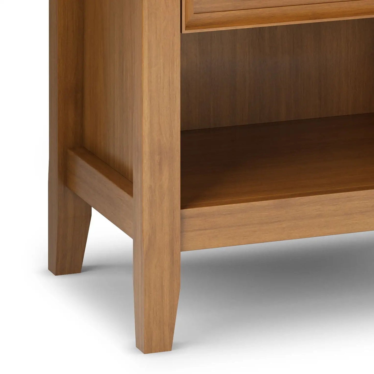 Amherst bedside table handcrafted in light oak with a lower shelf and tapered legs on Tampa Home & Garden Store