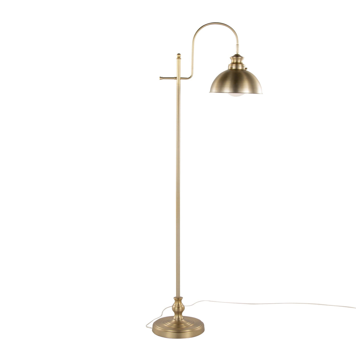 Emery contemporary metal floor lamp by HouseOfZazla with brass finish and curved arm on Tampa Home & Garden Store
