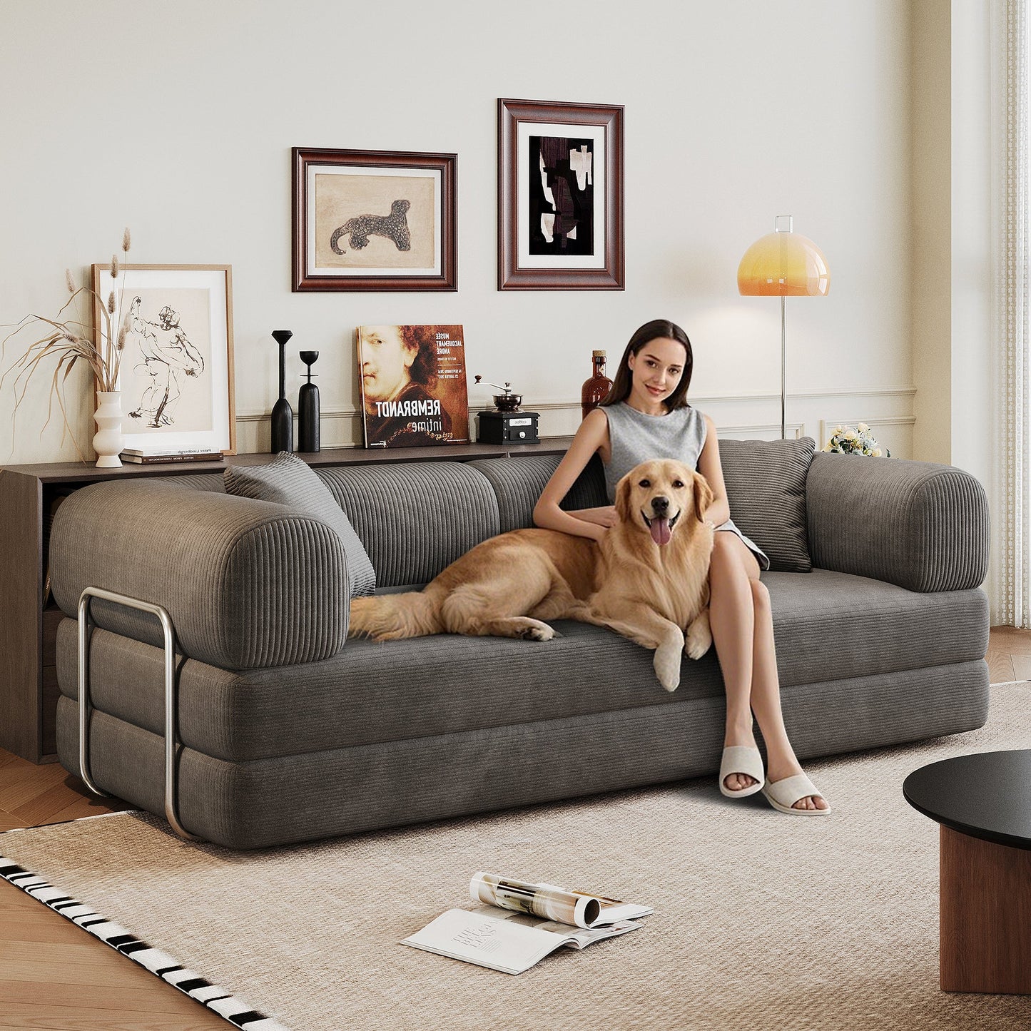 Premium Corduroy Sofa Bed and a Pillow Support
