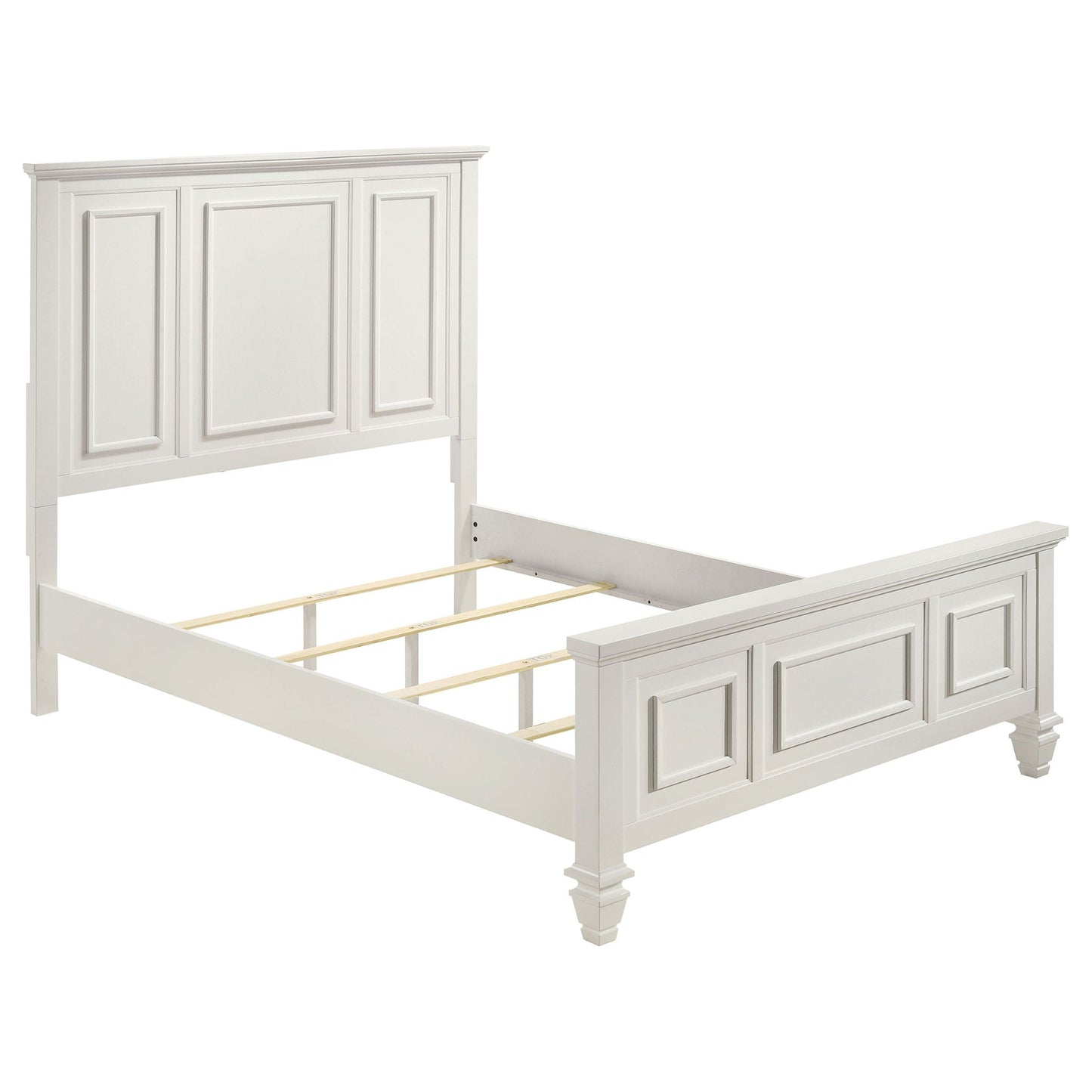 White Queen Panel Bed with a tall structured headboard of framed panels and visible slats on Tampa Home & Garden Store