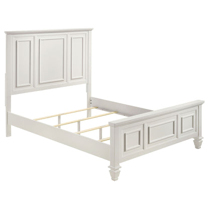 White Queen Panel Bed with a tall structured headboard of framed panels and visible slats on Tampa Home & Garden Store