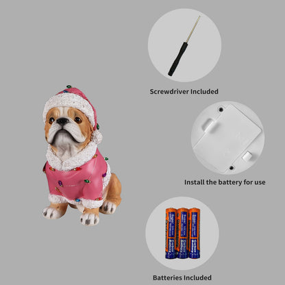 Christmas Pug Statue pink festive outfit Santa hat with string lights by HouseOfZazla on Tampa Home & Garden Store
