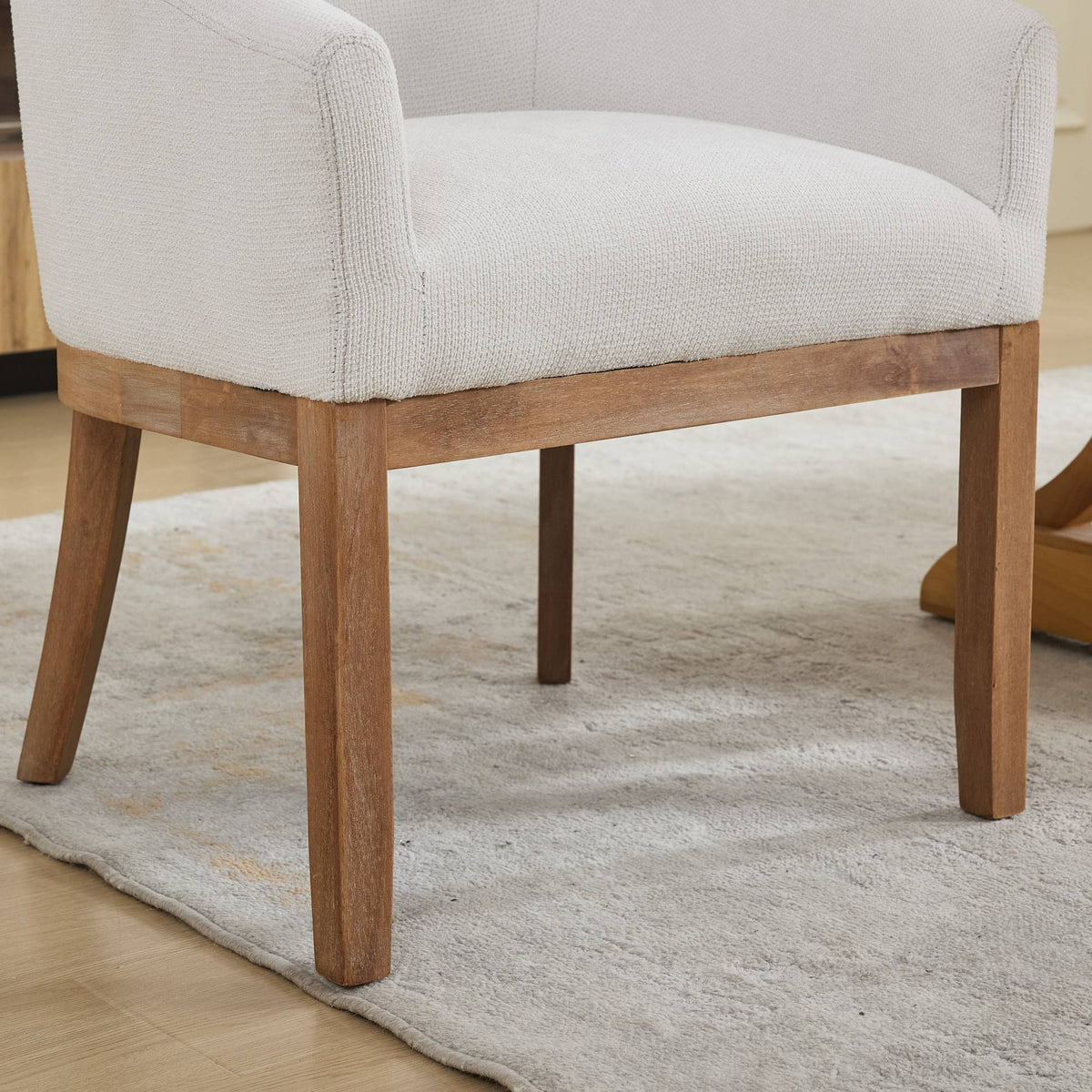 Mid Century Modern upholstered barrel dining chair with arms beige fabric wood legs HouseOfZazla on Tampa Home & Garden Store