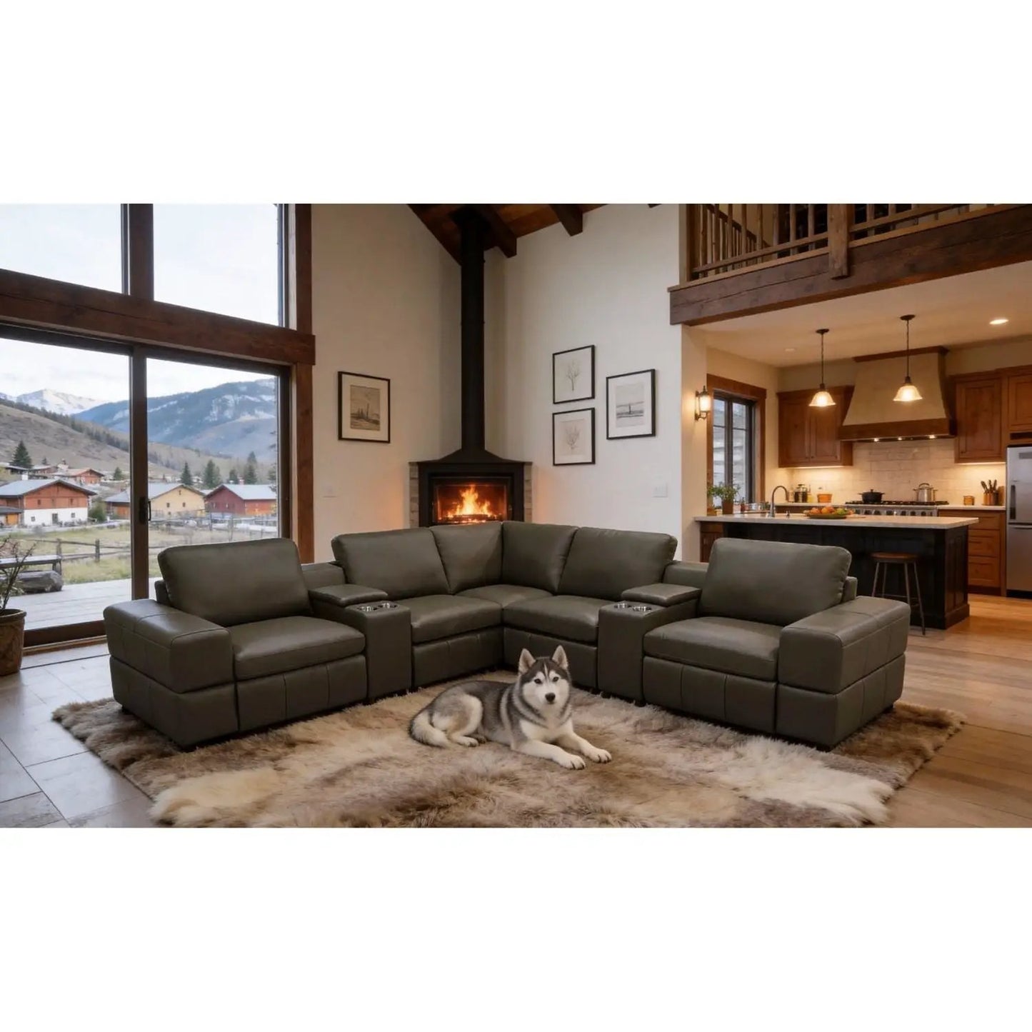 Upholstered Large Arms Sectional With Recliner Seats in leather by Unique Piece Furniture on Tampa Home & Garden Store