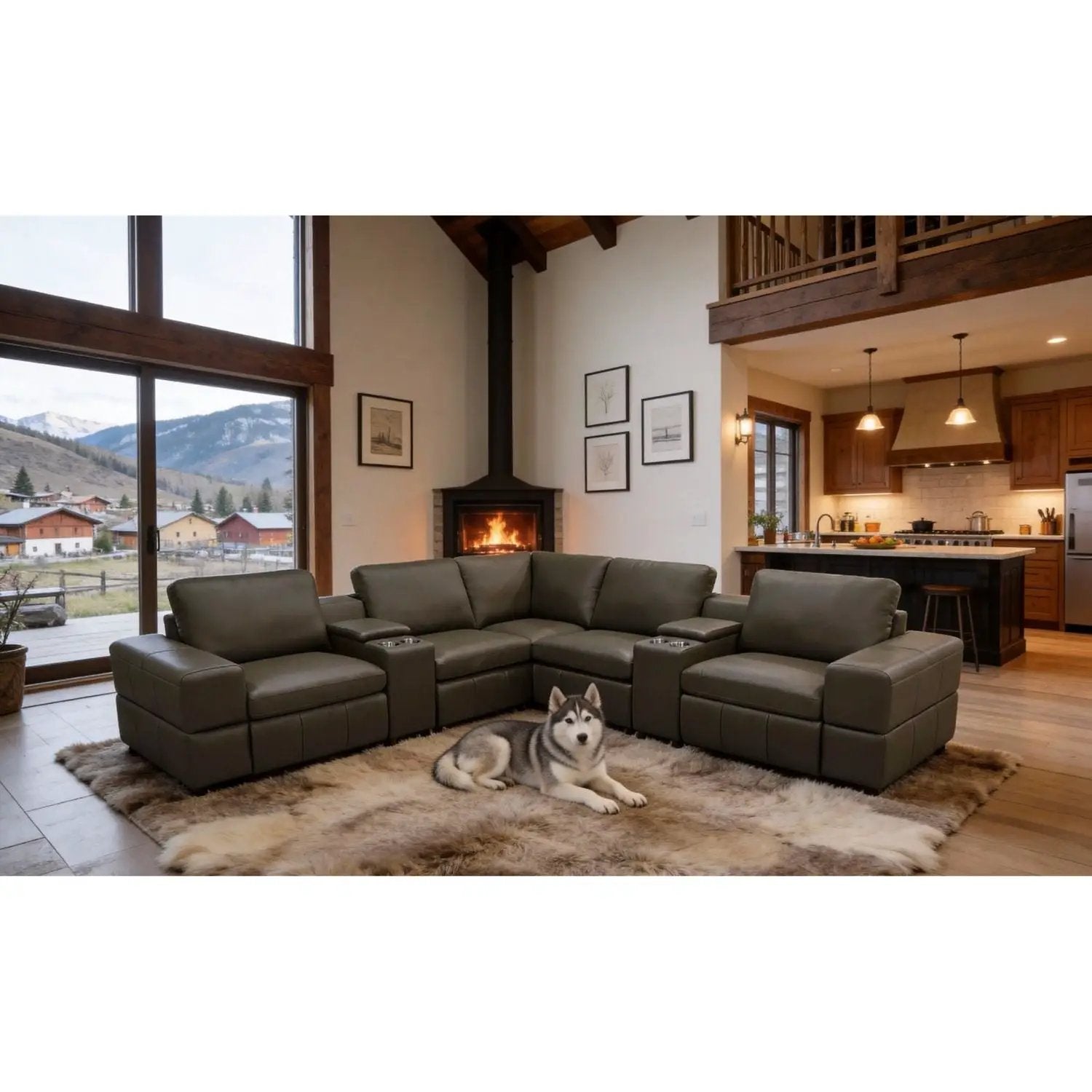 Upholstered Large Arms Sectional With Recliner Seats in leather by Unique Piece Furniture on Tampa Home & Garden Store