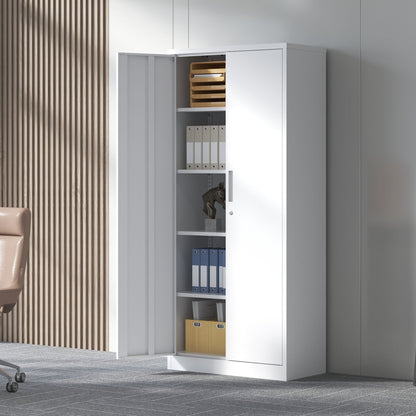 HouseOfZazla steel garage storage cabinet with adjustable shelves and lock, white finish on Tampa Home & Garden Store