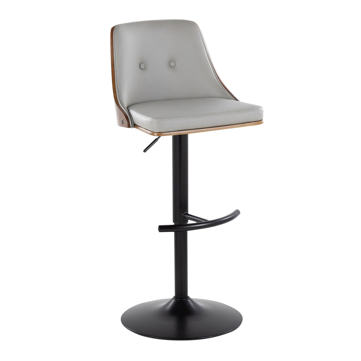 Mid century modern adjustable barstool with swivel gray upholstery and frame rounded T-footrest on Tampa Home & Garden Store
