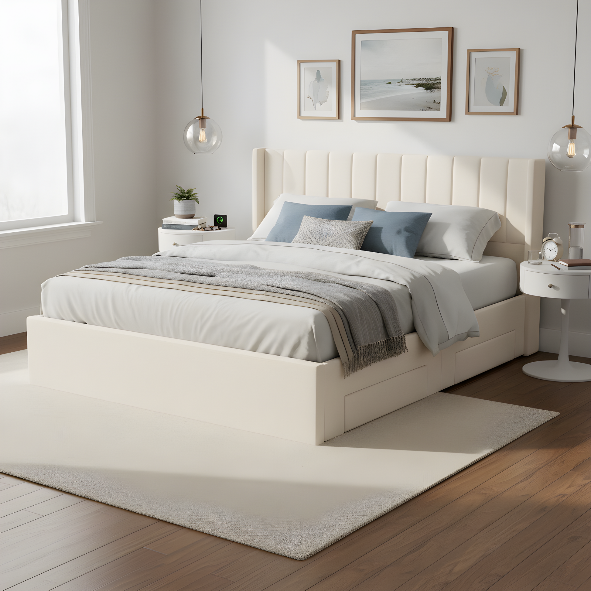Large-Capacity Upholstered Storage Bed with Drawers cream headboard by HouseOfZazla on Tampa Home & Garden Store