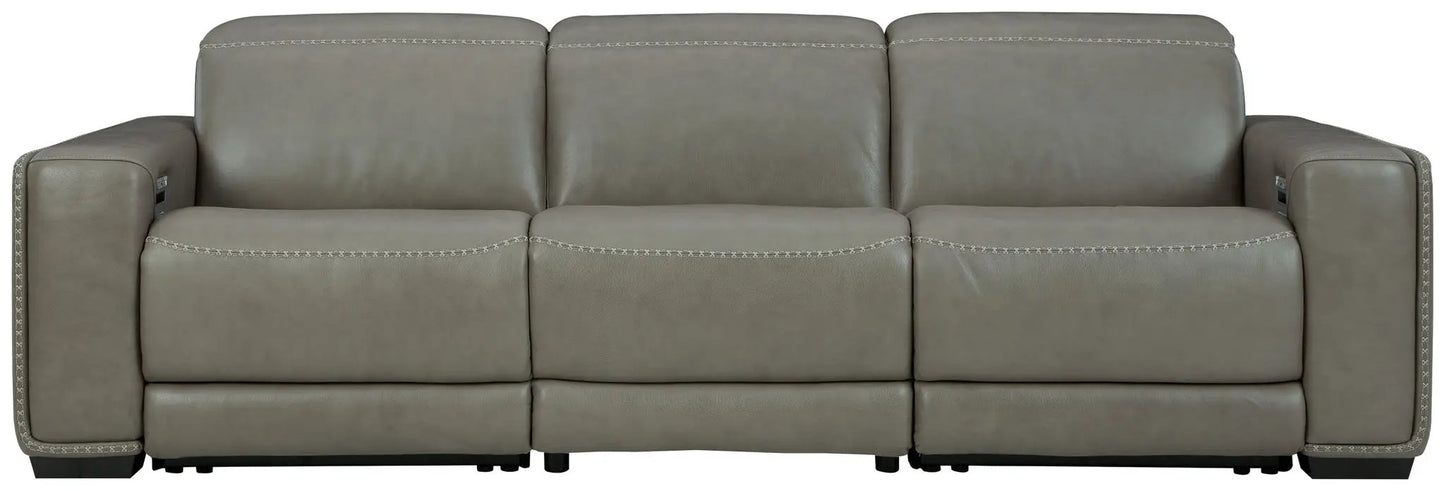 Correze power reclining sectional, taupe leather, 3-seat with stitching, Unique Piece Furniture on Tampa Home & Garden Store