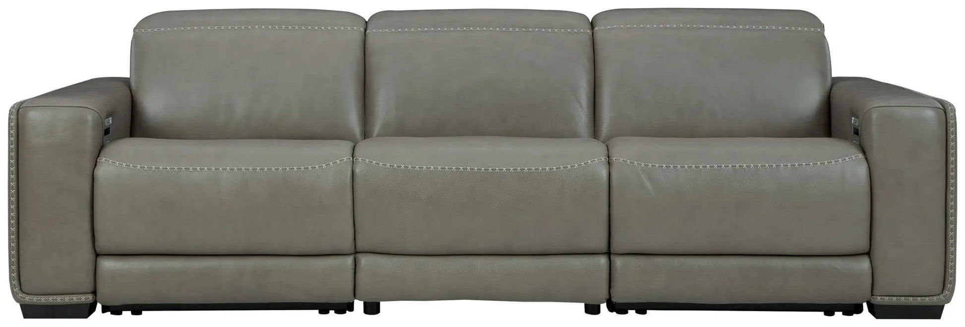 Correze power reclining sectional, taupe leather, 3-seat with stitching, Unique Piece Furniture on Tampa Home & Garden Store