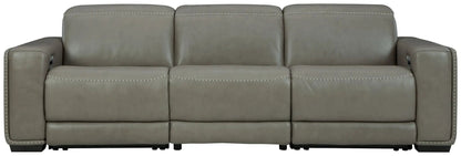 Correze power reclining sectional, taupe leather, 3-seat with stitching, Unique Piece Furniture on Tampa Home & Garden Store