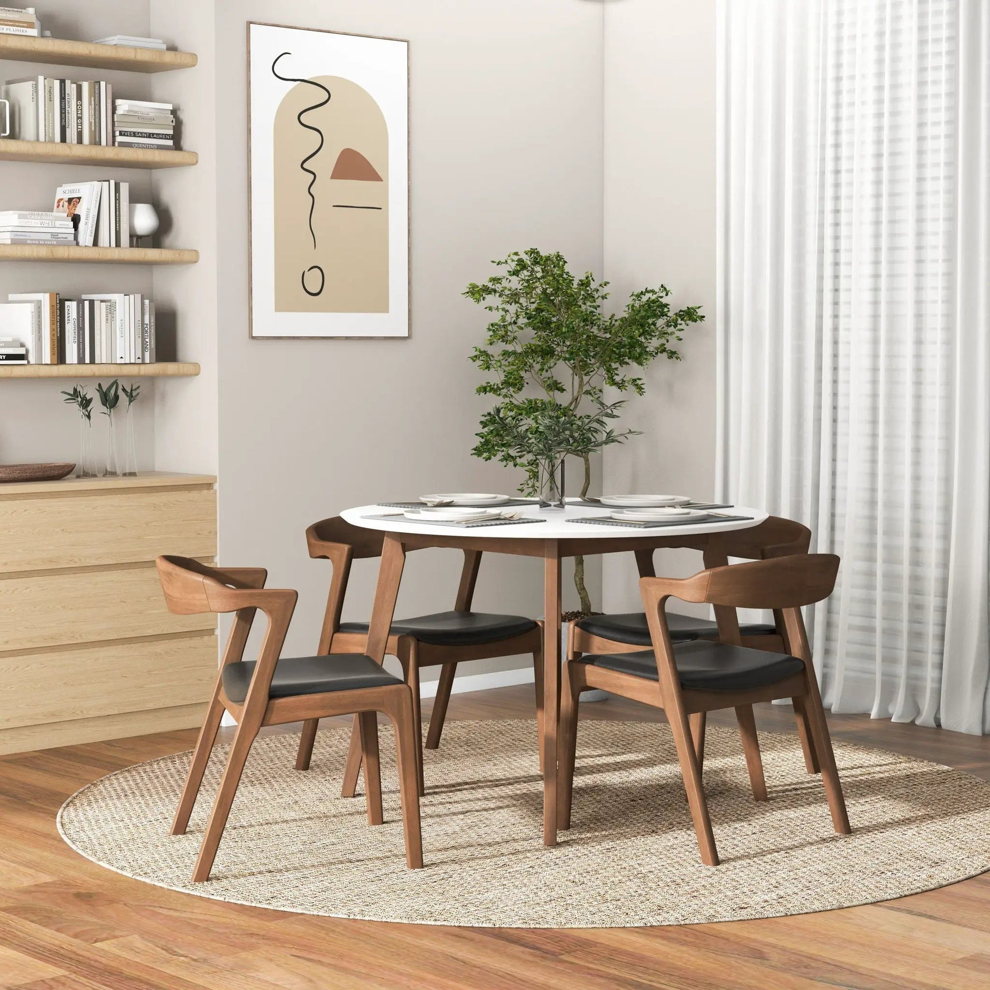 Dakota mid-century dining chair set of 2, wood frame with black upholstered seats on Tampa Home & Garden Store