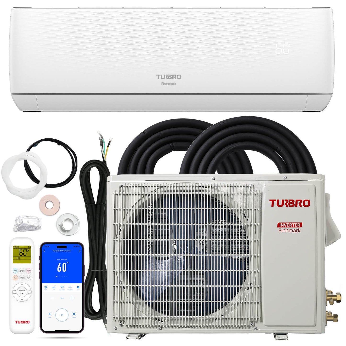 Aire acondicionado minisplit Finnmark de 18 000 BTU con WiFi y bomba de calor, 230 V (R32)