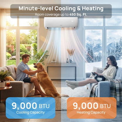 Aire acondicionado minisplit Finnmark de 9000 BTU con WiFi y bomba de calor, sin conductos, 115 V/230 V (R32)