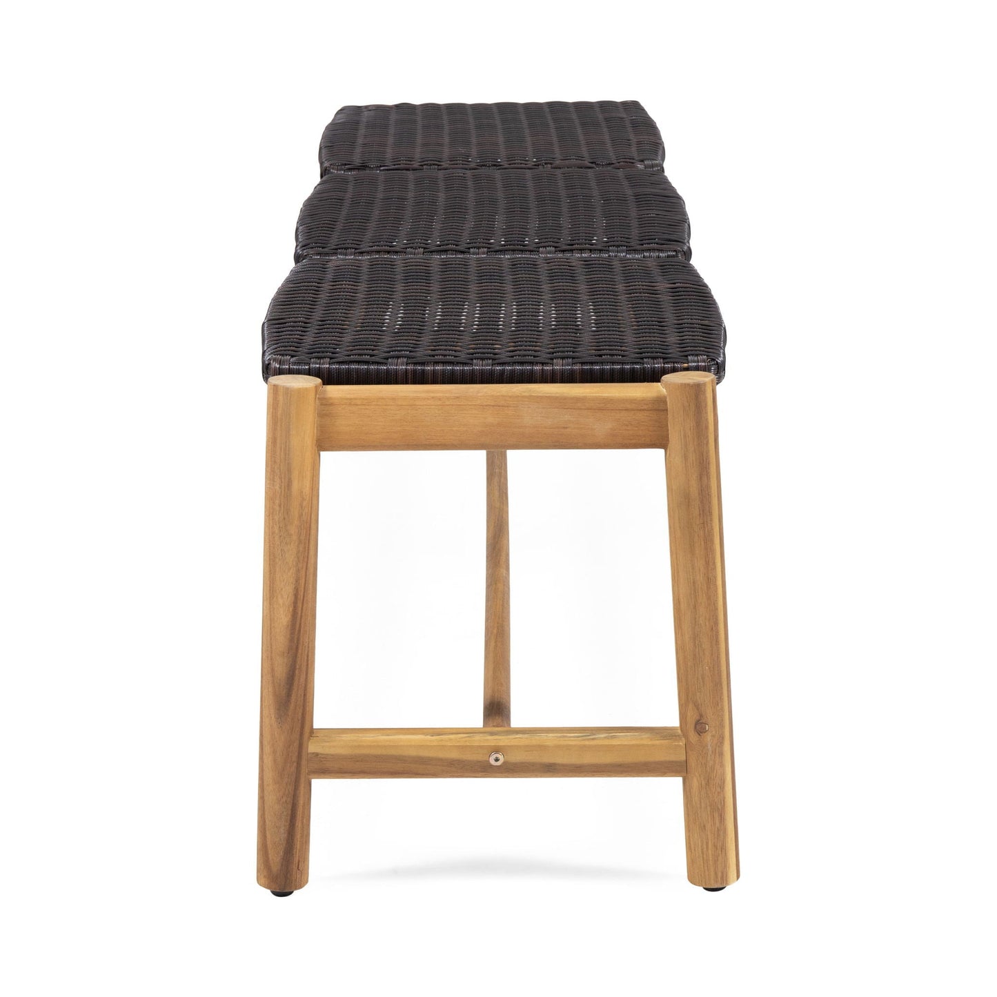 Cambria Rustic 3 Seater Bench Teak with dark brown wicker seat on wooden frame for outdoor use on Tampa Home & Garden Store