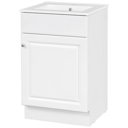 White bathroom vanity with sink and adjustable shelf, chrome knob on Tampa Home & Garden Store