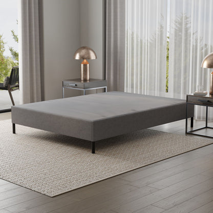 Knock Down Mattress Foundation gray bed base by HouseOfZazla with black legs in a modern room on Tampa Home & Garden Store