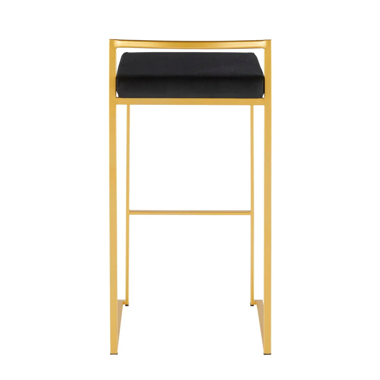 Fuji Contemporary Glam Barstool with gold metal frame and black cushion on Tampa Home & Garden Store