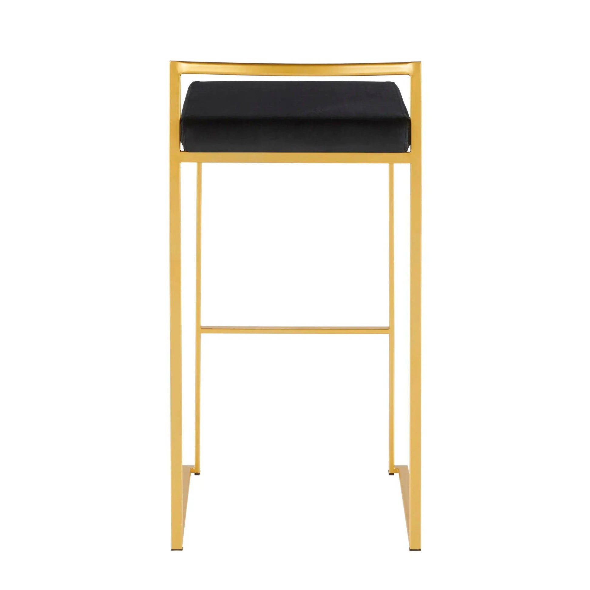 Fuji Contemporary Glam Barstool with gold metal frame and black cushion on Tampa Home & Garden Store
