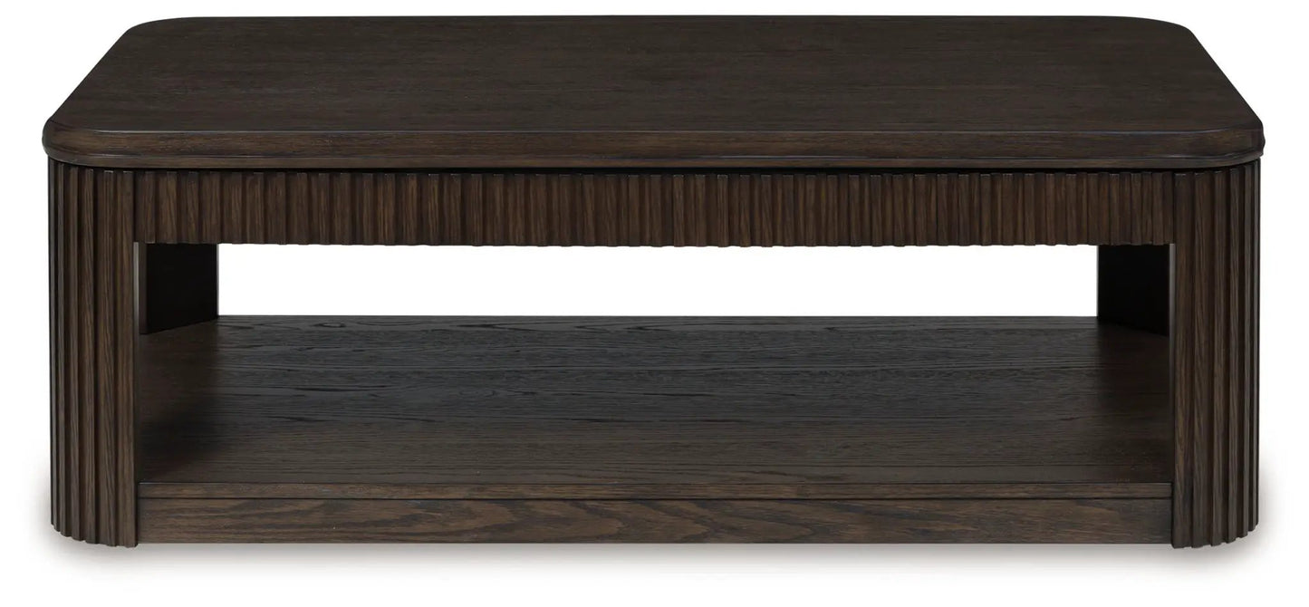 End table Carlibrie Rectangular Table by Unique Piece Furniture in dark walnut with ribbed sides on Tampa Home & Garden Store