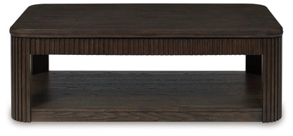 End table Carlibrie Rectangular Table by Unique Piece Furniture in dark walnut with ribbed sides on Tampa Home & Garden Store