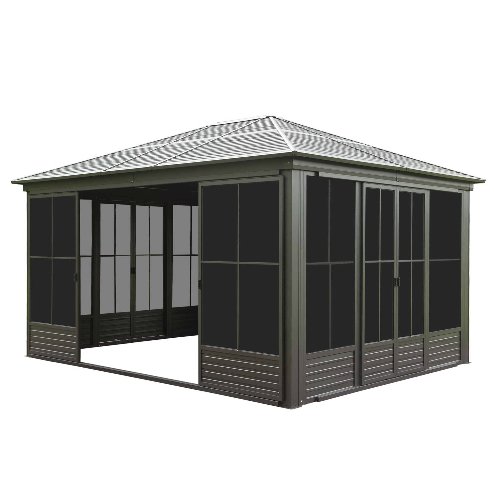 Sunroom gazebo 12x14FT by HouseOfZazla with dark gray metal frame and glass panels on Tampa Home & Garden Store