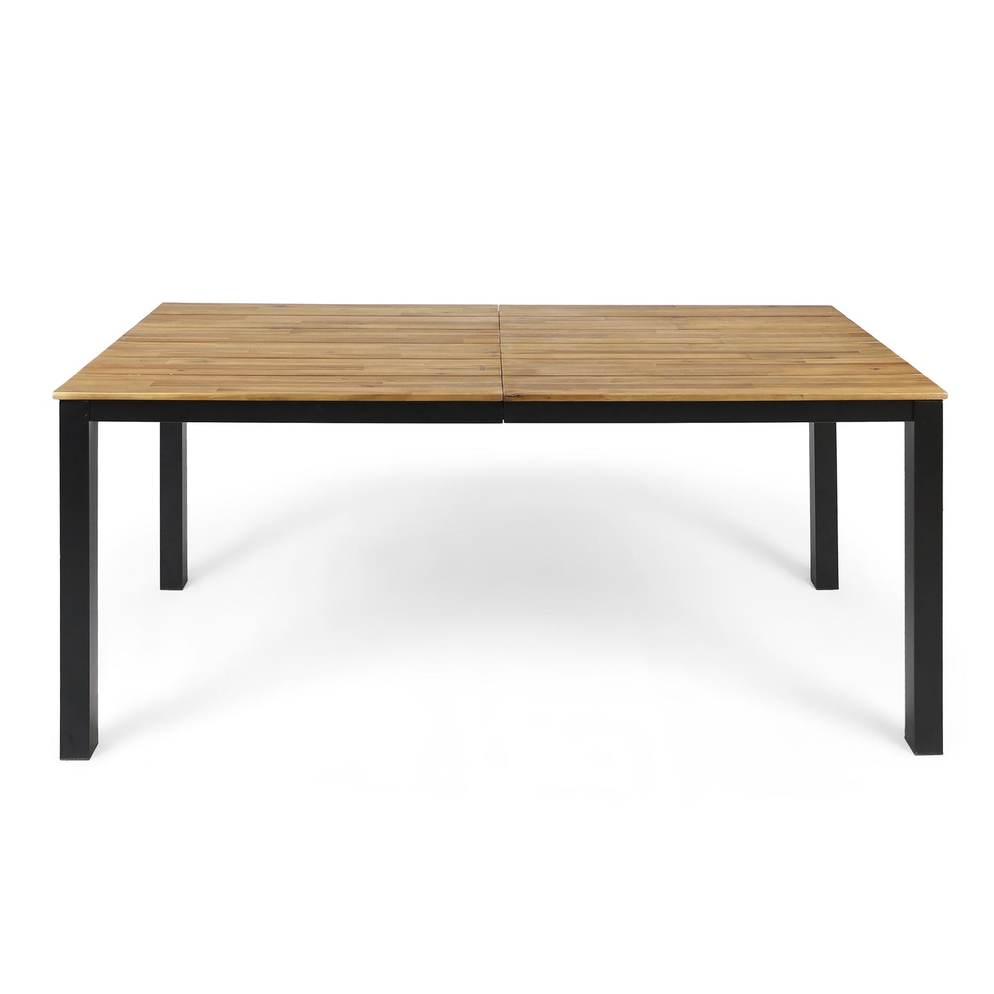 7-Piece Outdoor Patio Dining Set with wood slat-top table and black metal legs on Tampa Home & Garden Store