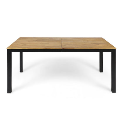 7-Piece Outdoor Patio Dining Set with wood slat-top table and black metal legs on Tampa Home & Garden Store