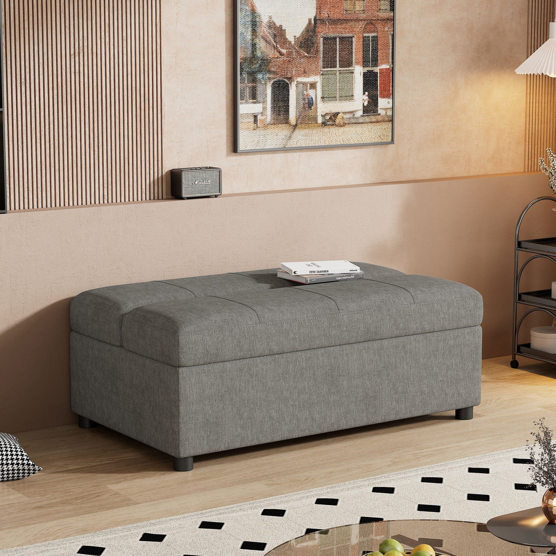 Twin size folding ottoman sleeper bed with mattress in dark gray fabric by HouseOfZazla on Tampa Home & Garden Store