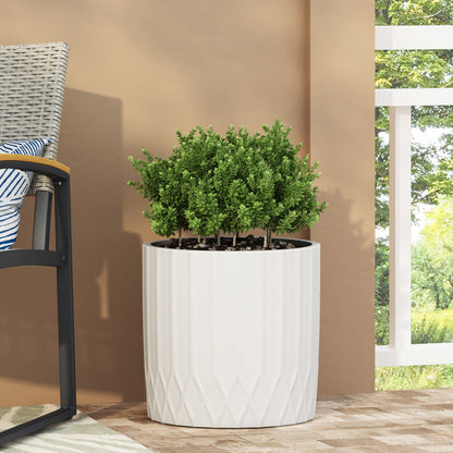 Planter antique white with subtle pleated ceramic design HouseOfZazla on Tampa Home & Garden Store