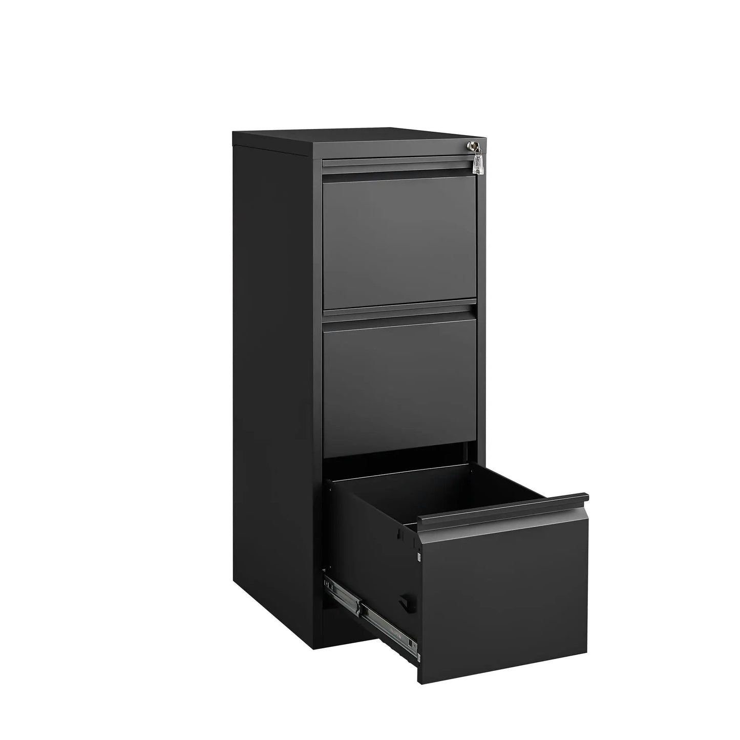 Black metal 3-drawer filing cabinet with lock, minimalist front view Unique Piece Furniture on Tampa Home & Garden Store