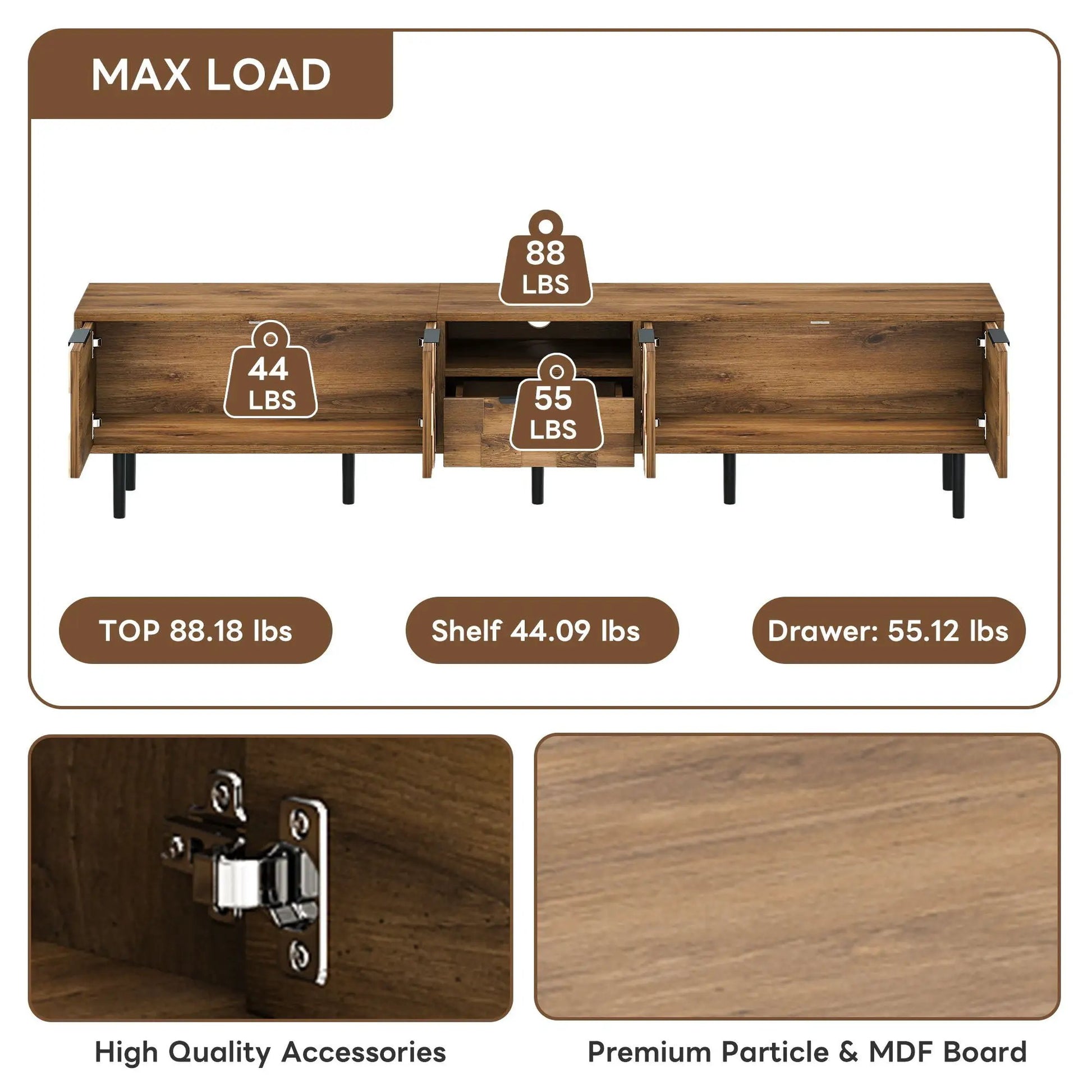 TV Stand L Shaped Handle Entertainment Console With Storage Natural Wood Finish on Tampa Home & Garden Store