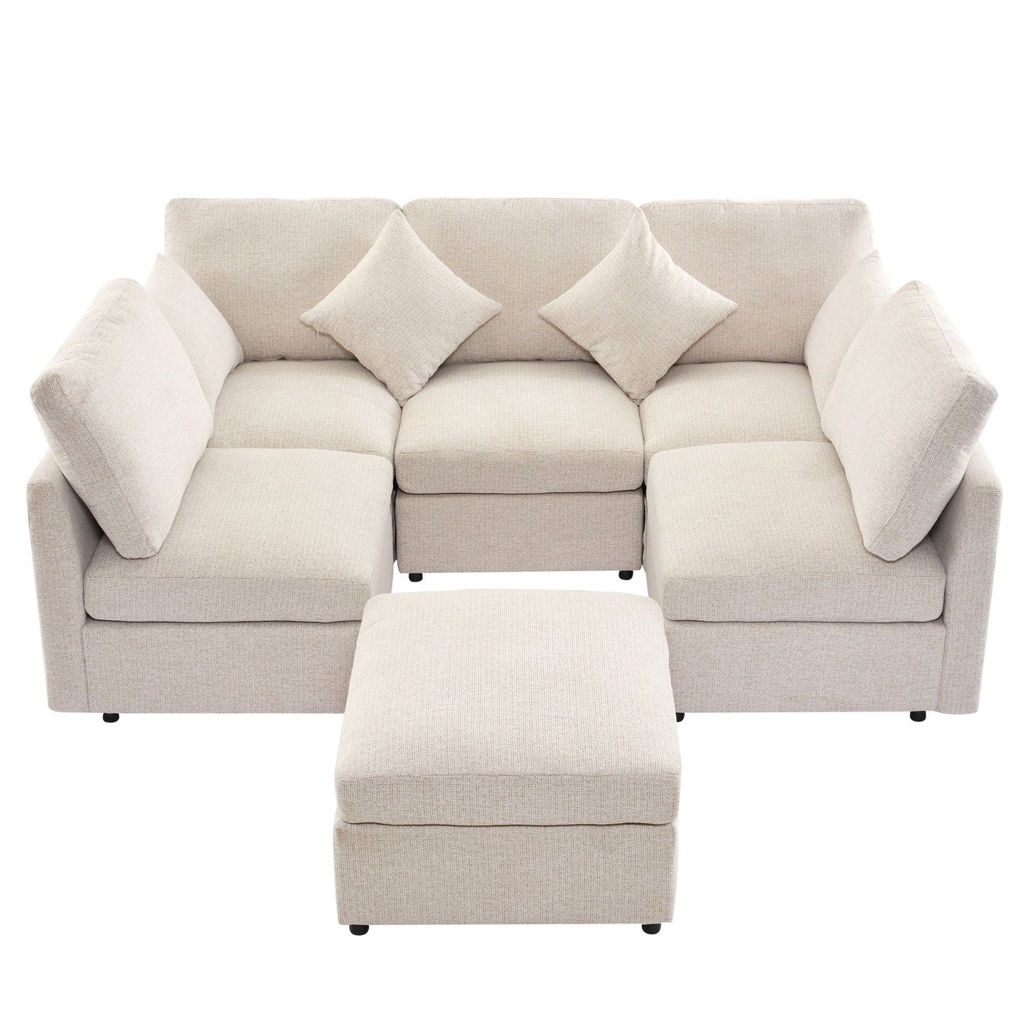 Sectional Sofa Modular U-Shaped with Ottoman beige fabric 2-piece set HouseOfZazla on Tampa Home & Garden Store